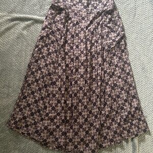 Free People Mauve and Black Printed A-Line Midi Skirt